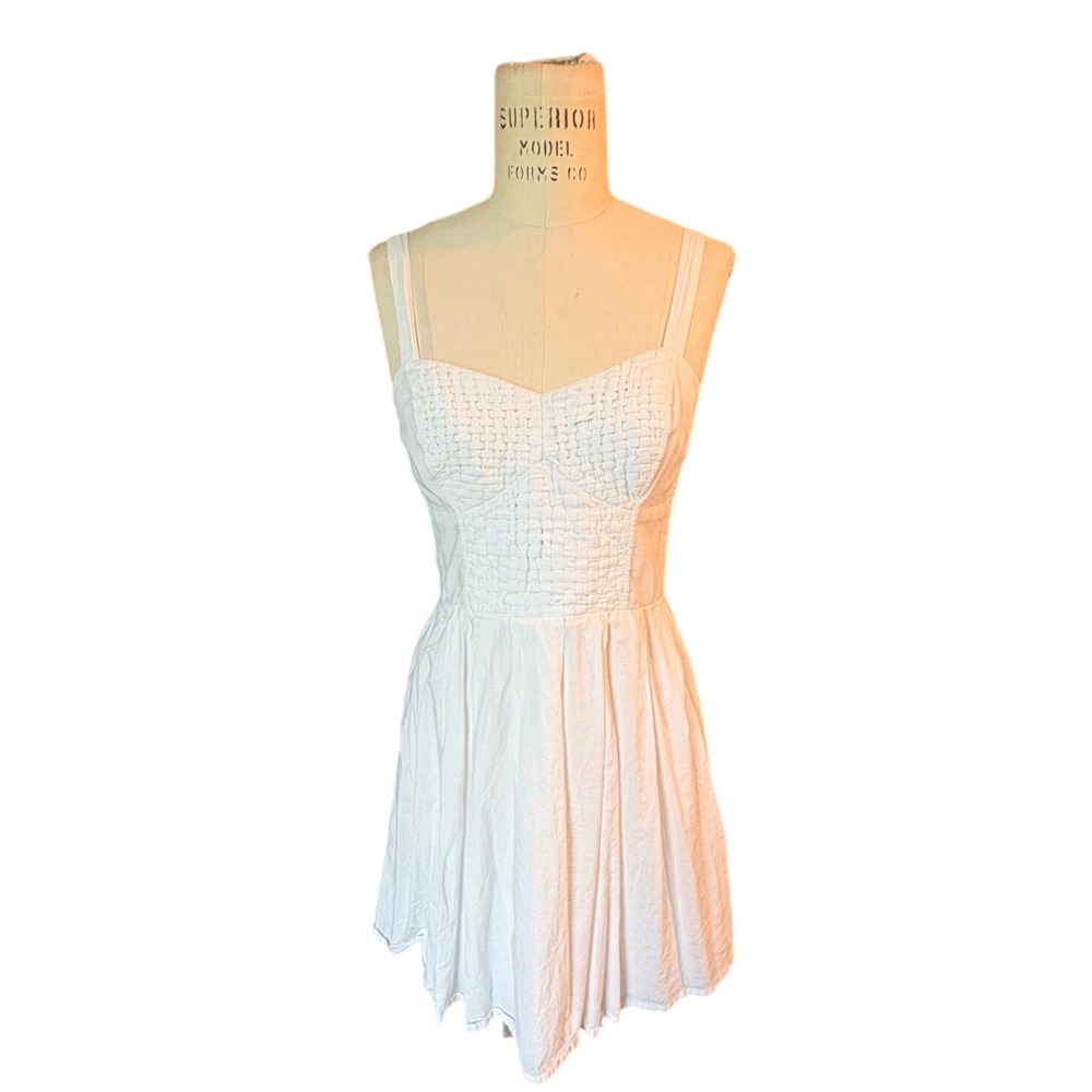 French Connection White Cotton Basketweave Bodice Fit Flare Mini‎ Dress Size 4